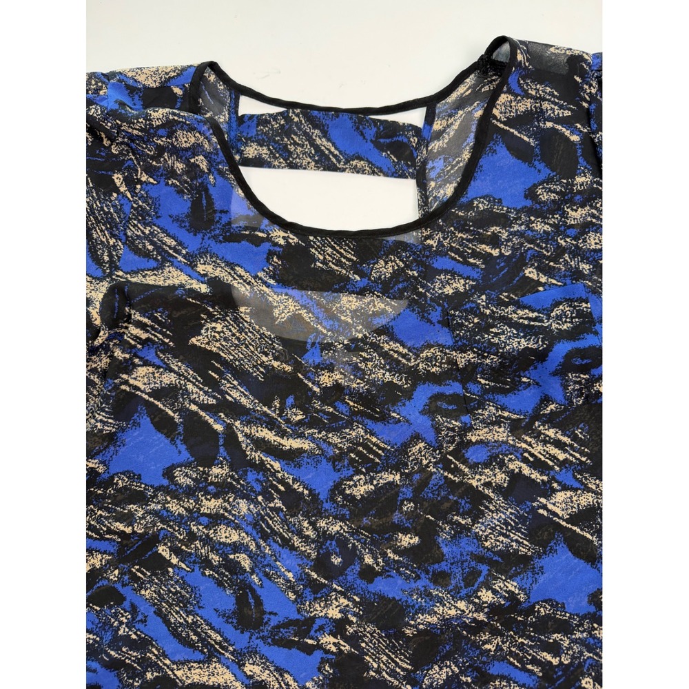 Blu Pepper Womens Blue Sheer Loose Fit Laying Work Long Sleeve Blouse Large